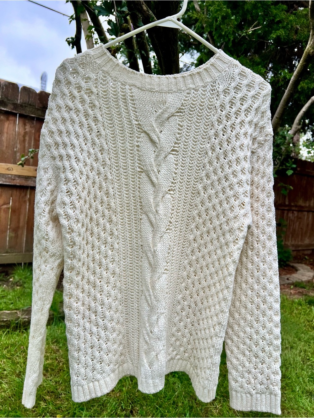 Marie Oliver Cream 100% Cotton Textured Knit Sweater Chunky Contemporary L